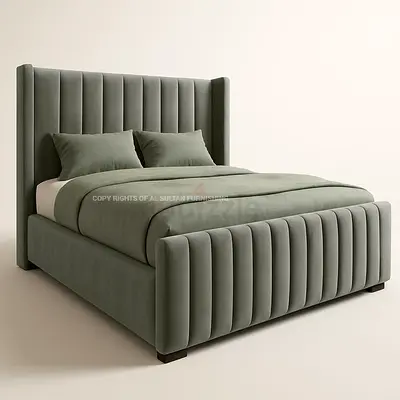 Velvet Upholstered Queen Bed with Channel-Tufted Headboard and Footboard