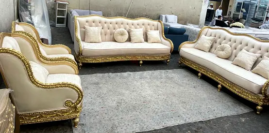 Classic Cream and Gold 3-Piece Sofa Set — Elegant Living Room Suite