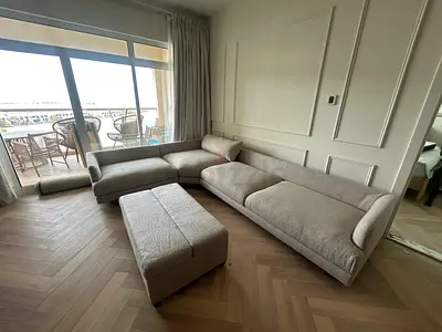 Large L-shaped Fabric Sofa with Light Grey/Beige, Good Condition