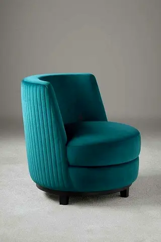 Teal Velvet Round Accent Chair - Modern Swivel-Style
