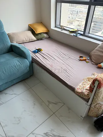 Green 3 seater recliner sofa and single bed with storage and mattress