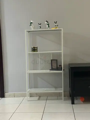 White metal open shelving unit / bookshelf - good condition
