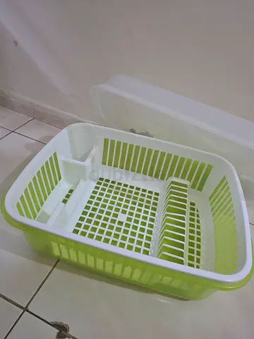 Plastic Dish Drying Rack with Drip Tray - Green/White