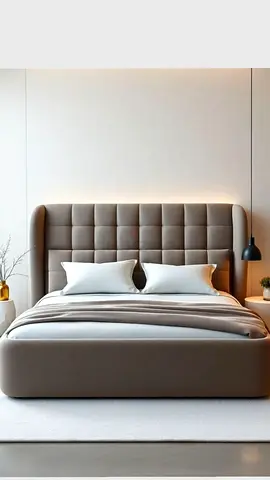 Upholstered queen  Bed with Quilted Headboard - Neutral Beige