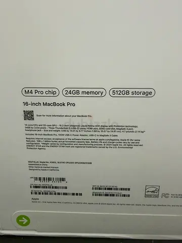 Apple MacBook Pro 16-inch (M4 Pro, 24GB RAM, 512GB) - Sealed Box