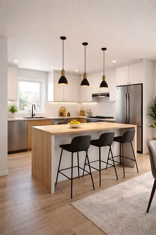 Modern kitchen island witg storage and sitting