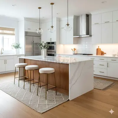 Modern kitchen island with - white quartz top