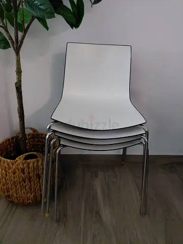 Set of 4 Modern White Stackable Dining Chairs with Chrome Legs - Arper