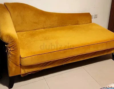 Mustard Yellow Velvet Sofa / Chaise Lounge - 2-Seater