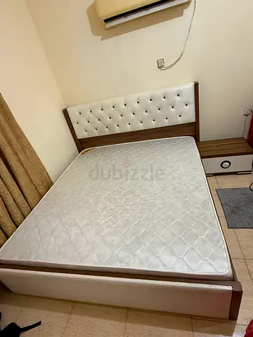 Queen Bed Frame with medical Mattress — Wooden Frame & Upholstered Headboard