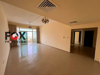 2BR Apartment for Rent in Horizon Towers, Al Rashidiya 1, Ajman. Spacious, 3 bathrooms, family only. AED 45,000/year in 4 payments, AED 5,000 security
