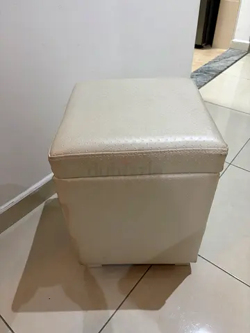 Small white leather ottoman / footstool - good condition