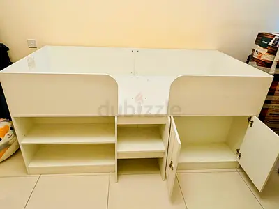 White Children's Mid Sleeper Bed with Built-in Storage and Shelves