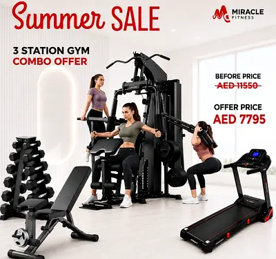 Miracle Fitness 3 Station Home Gym Equipment All-in-One Combo Set