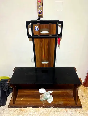 Modern TV Stand with Integrated Mount and Glass Shelf