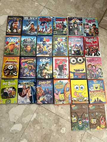 Collection of 26 animated & family DVDs (SpongeBob, Minions, Kung Fu Panda, Despicable Me, etc.)