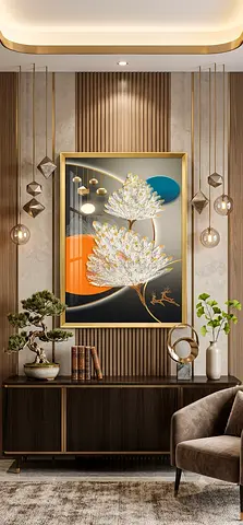 Framed Modern Floral Wall Art with Gold Accents