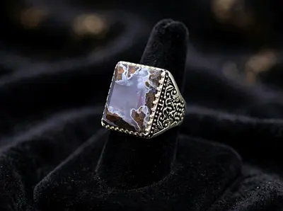 Moss Agate Ring - Natural Moss Agate Silver Ring Size 7 - خاتم عقيق طحلبي