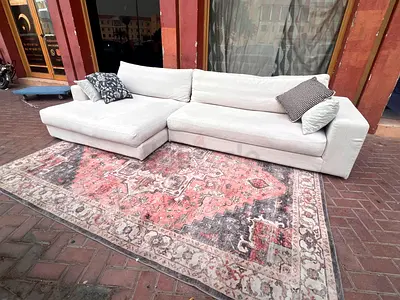 Premium Quality Sketch feather 🪶 filled L Shape Sofa Beige