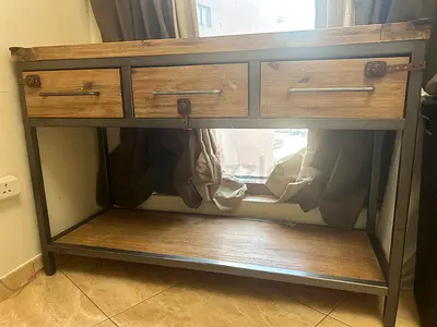 Industrial Style Console Table with 3 Drawers and Lower Shelf
