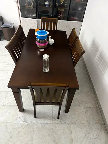 Solid wood dining table with 6 chairs - dark finish