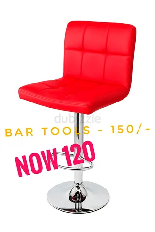 Red Adjustable Bar Stool with Chrome Base - Good Condition