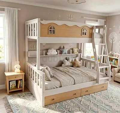 Wooden Bunk Bed for Kids with Storage Drawers - Twin over Full, Good Condition
