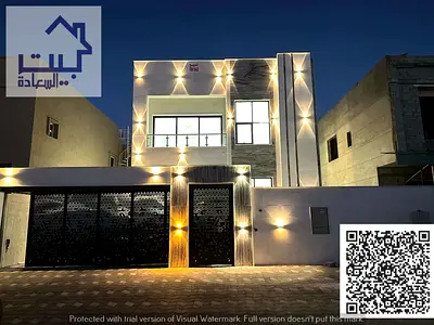 Villa for sale in Al Zahiyah area, Ajman. 3 master bedrooms, majlis, 2 living rooms. Includes water, electricity, air conditioning, and swimming pool.