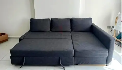 Comfortable Dark Grey L-Shaped Sofa Bed with storage
