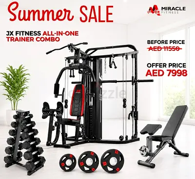 JX Fitness All-in-One Home Gym Trainer Combo with Bench & Dumbbells