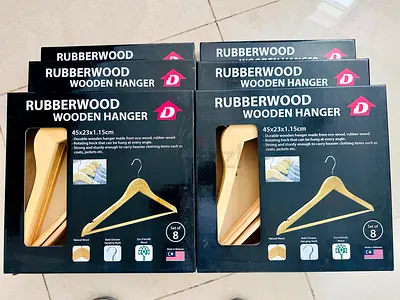 Set of 8 Rubberwood Wooden Hangers - New in Box