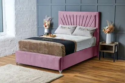 Pink Upholstered Single Bed with Padded Headboard - Good Condition