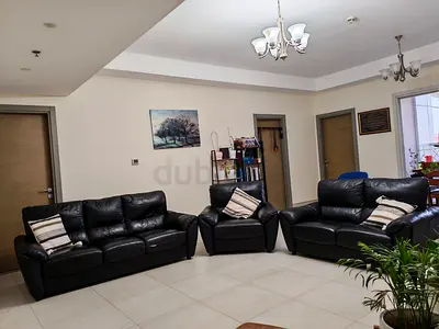 Black leather 3-piece sofa set (3-seater, 2-seater & single)