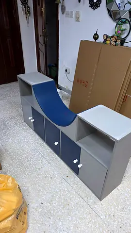 Kids Reading Bench & Storage Cabinet Unit (Blue & Grey)