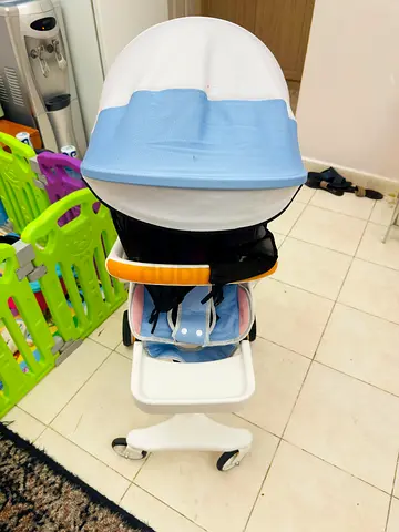 360degree Adjustable High Chair with Canopy and Tray - Light Blue
