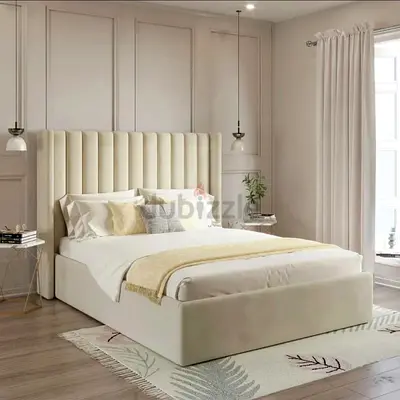 New Beige Upholstered King Bed with Channel Tufted Headboard