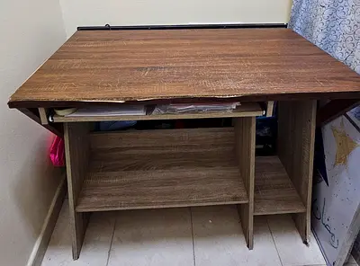 Wooden Study Table with Storage Shelves