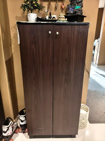 Slim Wooden Shoe Cabinet / Storage Cupboard - Dark Wood Finish