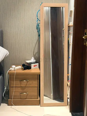 Full-length wall mirror with light oak wooden frame - good condition
