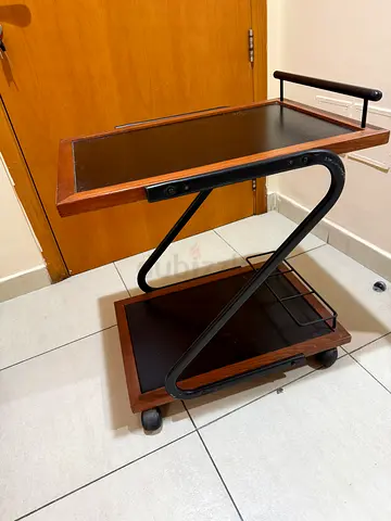 Wooden wheeled TV/entertainment trolley with metal frame