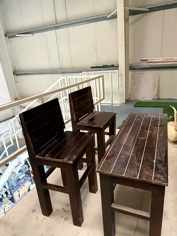 Solid Wood High Bar Table with Two Matching Stools - Dark Brown free delivery