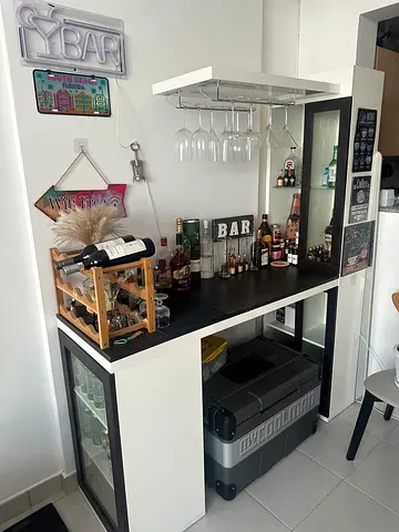 Compact Home Bar Unit with Glass Rack and Storage - Good Condition