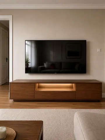 Modern Walnut Finish Entertainment Center with LED Lighting