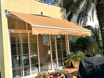Retractable Outdoor Window Awning - Beige, Good Condition