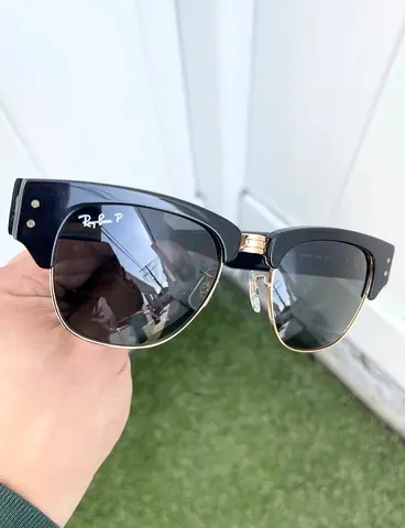 Ray-Ban Mens Rb0316s Mega Clubmaster Sunglasses, Black on Gold