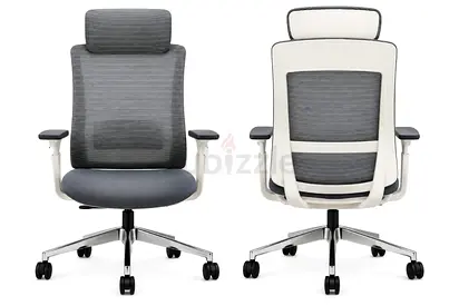 Luxurious High-Back Office Chair with Headrest — Grey Mesh, Adjustable Arms