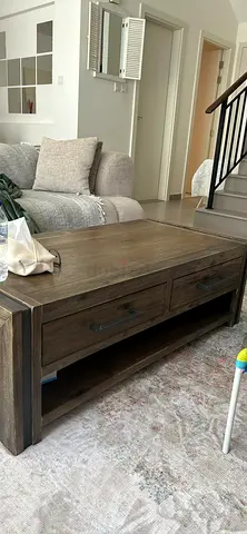 Solid Wood Coffee Table with Storage Drawers - Rustic Finish