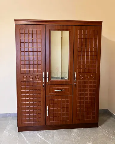 3-door Wooden Wardrobe with Mirror - Good Condition
