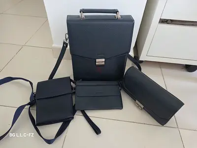 Set of Blue Leather Business Bags and Pouches low use origin natural leather made in tuerkey darker