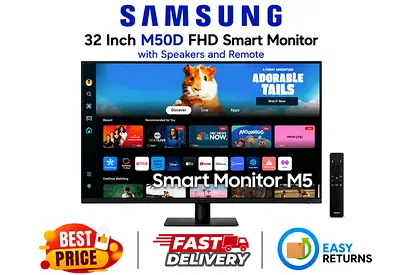 Samsung 32" M50D Smart Monitor with Speakers Remote-Original Box, Accessories-FREE DELIVERY WARRANTY